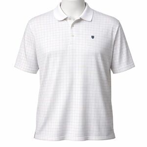 Chaps Stay-Dry White and Blue Grid Men's Lightweight Performance Polo Shirt